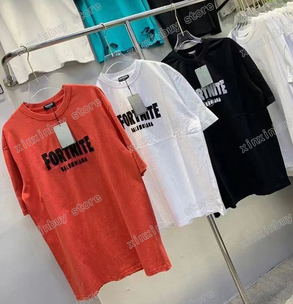

xinxinbuy men designer destroyed tee t shirt paris letter embroidery worldwide letters print short sleeve cotton women white black red xs-l, Black;brown