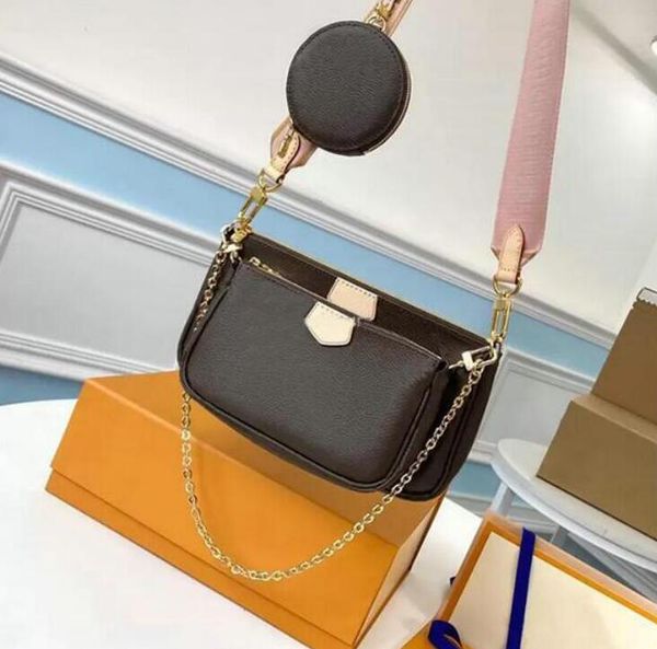 

women designer 3pcs/set crossbody bags luxury floral genuine leather chains zipper serial number cross body shoulder bag handbag