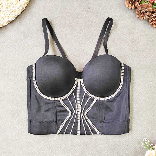 

rock and roll vest underwear diamond inlaid tight sling solid elastic bra, White