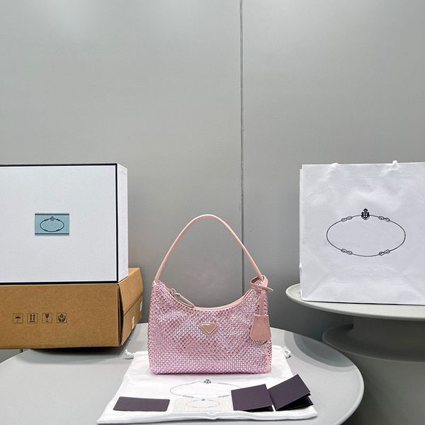 

women's european and american diamond small handbag bag retro cute commuter hand bill of lading shoulder armpit luxury pink silver hard