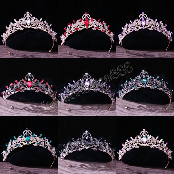

13 colors wedding crown bridal headpiece women vintage rhinestones crystal tiaras bride party hair jewelry accessory, White;golden
