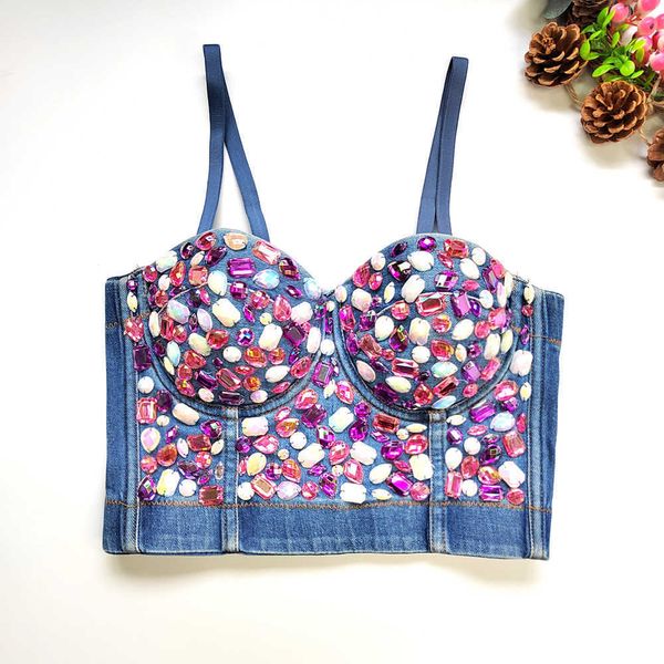

corset denim bead strap fishbone backless bra bra wrap, White