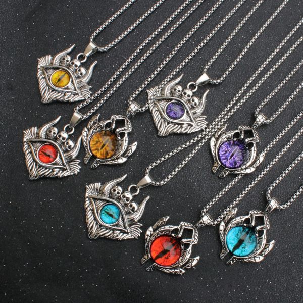 

16pcs vintage evil eye pendant necklace for men femalecreative punk sweater chain jewelry, Silver