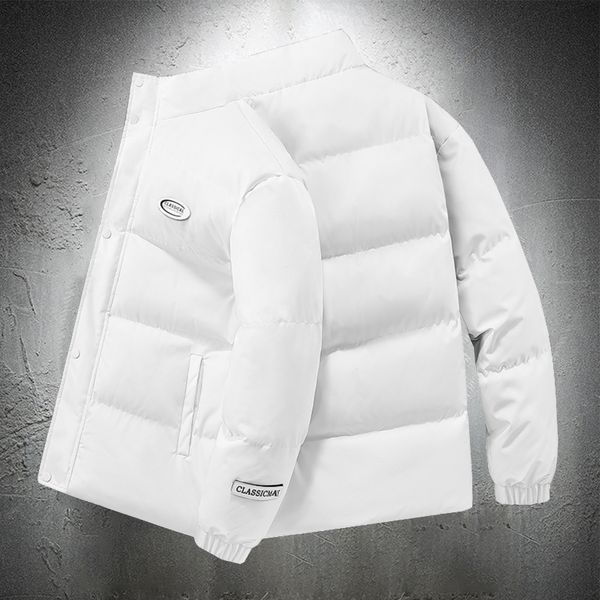 

men's down parkas s pure white puffer jacket winter fashion clothing stand collar cotton padded warm coats streetwear windbreaker 22120, Black