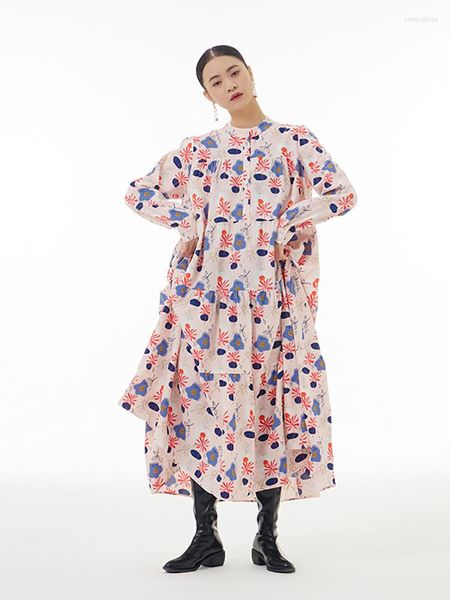 

casual dresses vintage print shirt dress loose fashion contrast color stand collar pullover long sleeve autumn wld13307, Black;gray