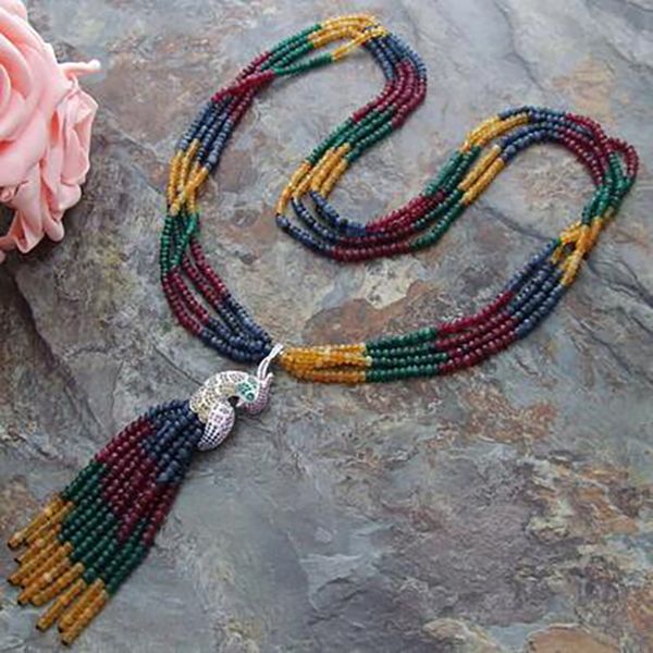 

fashion jewelry 4row multi jade zircon pendant necklace 28 '', Silver