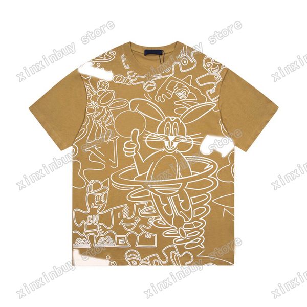 

xinxinbuy men designer tee t shirt paris california rabbit pattern print short sleeve cotton women apricot white black xs-2xl, Black;brown