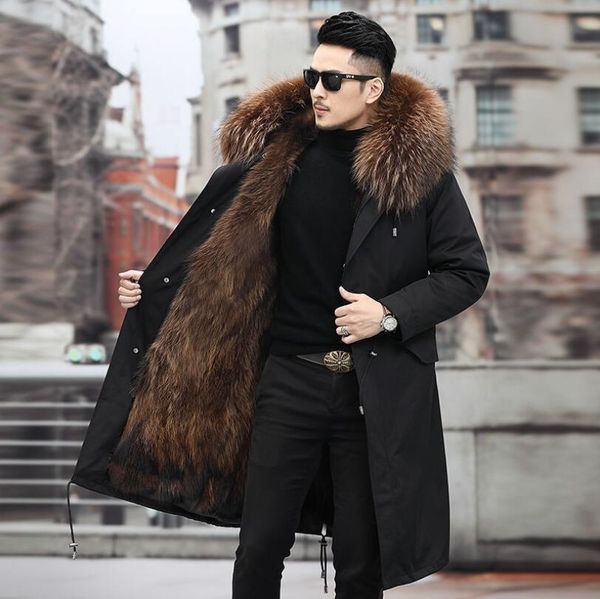 

men's fur faux down long waterproof jackets faux coat for man winter jacket puffer jacket men winter warm coats men clothing m-5xl 2212, Black