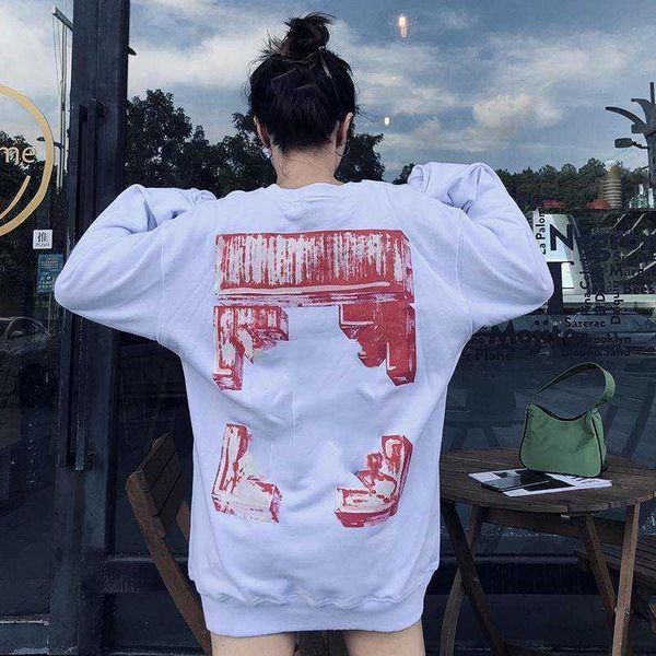 

brand designer hoodie high street pullovers autumn offs and whites graffiti round neck loose casual couple's sweatshirt, Black