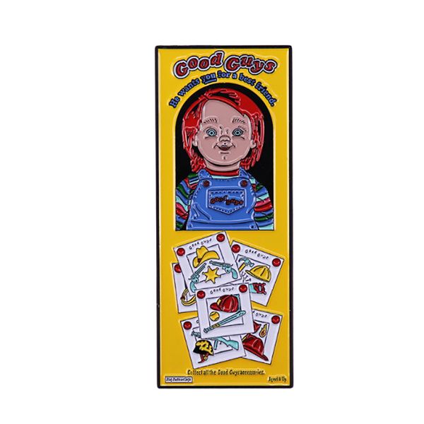 

good guys chucky props box enamel pin horror kids play doll brooch briefcase badge backpack pin halloween jewelry gift cute killer pin, Blue
