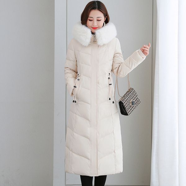 

women s down parka autumn winter thicken warm long parka female casual solid color big pocket loose hooded with fur coat jackets outwear 221, Black