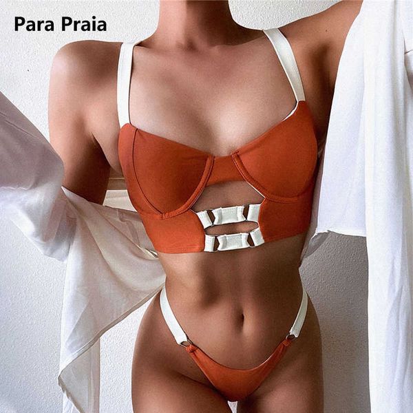 

bras sets para praia 2021 bandage bikini women swimwear hollow out bandeau bikini brazilian swimsuit thong bathing suit summer t221206, Red;black