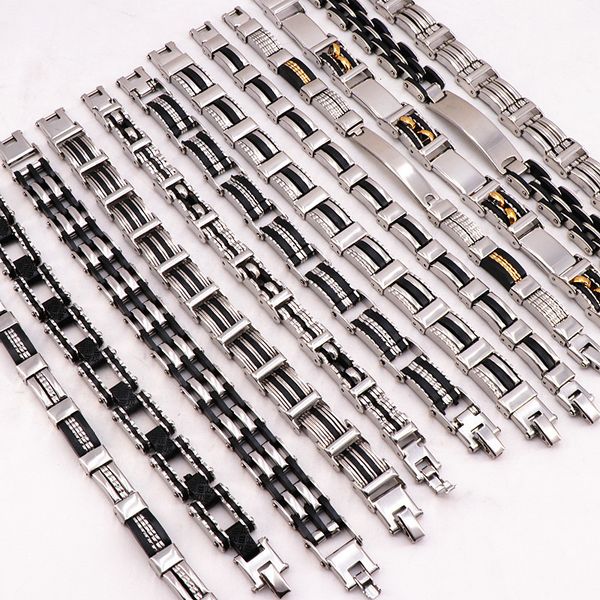 

charm bracelets wholesale 12pcslots mix style stainless steel jewelry bracelets for mens gifts party wrist cuff bracelets 221206, Golden;silver
