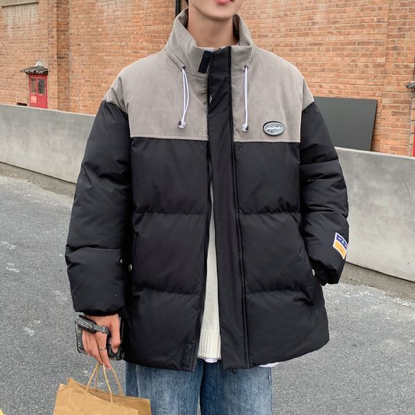 

men's down parkas japanese style thicken jacket men warm bubble coat winter streetwear vintage oversize puffer with contrast 221207, Black