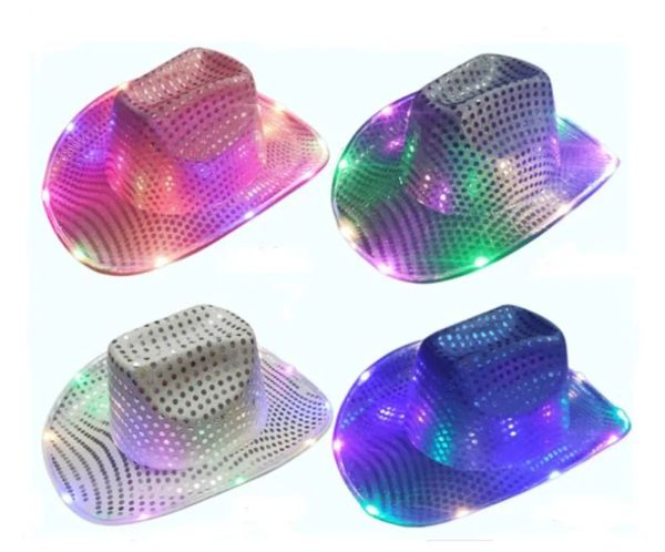 

cowgirl led hat flashing light up sequin cowboy hats luminous caps halloween costume 1207