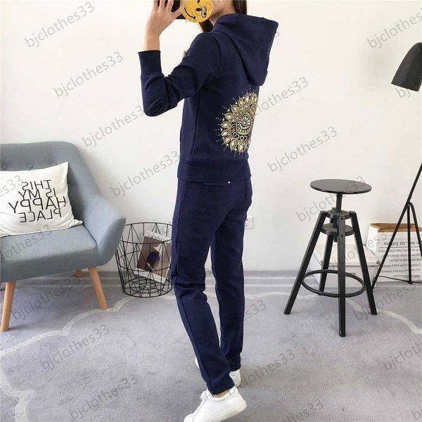 

juicy tracksuit womens two piece pant back diamond-encrusted logo decoration hooded pullover hoodies soft slim trousers sports casual women, White