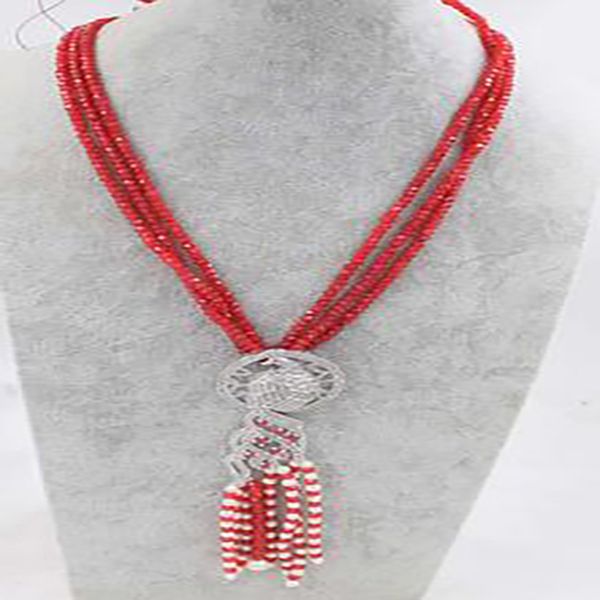 

3rows red jade roundel faceted freshwater pearl round 4x2mm necklace 22inch, Silver