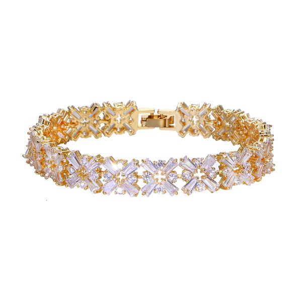 

charm bracelets bettyue brand multicolor classic shining chain link bracelet for women ladies aaa cubic zircon crystal jewelry wedding gift, Golden;silver
