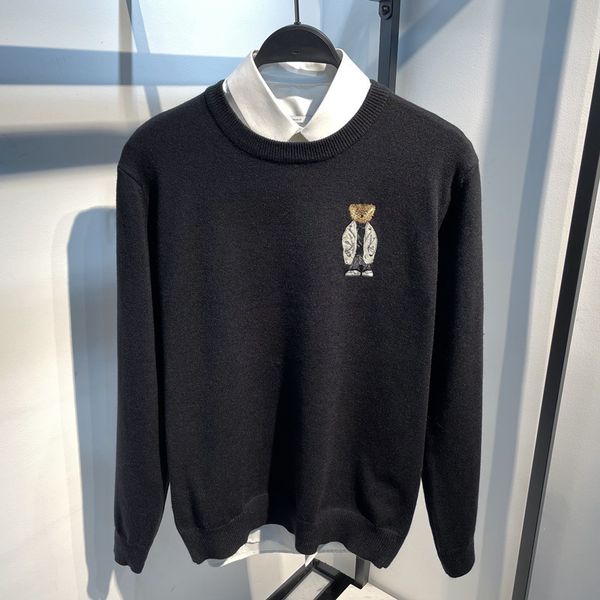 

men's sweaters cartoon men autumn vintage knitted embroidered bear round neck couples pullovers loose korean sweater women causal 2212, White;black