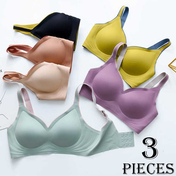 

3pcs new color latex underwear gradient jelly strap anti-skipping bra no steel ring beauty back for women 6 colors available, Red;black