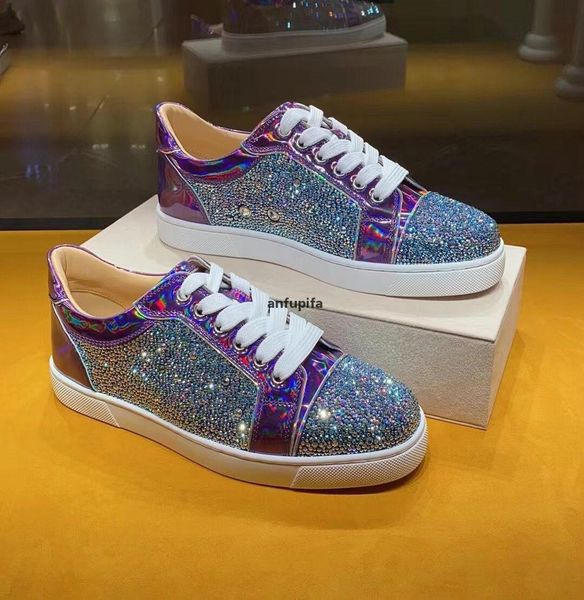 

red bottomed christians factory wholesale strass sneakers shoes brand trainers low rhinestone men casual flats party wedding dress wmt, Black