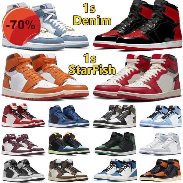 

high shoes 1 1s mens basketball shoes bred patent unc blue dark mocha starfish lost found denim light bone shadow 2.0 chicago grey fog bio h, Black
