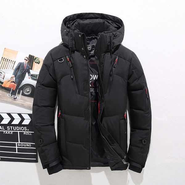 

mens down parkas overcoat fashion jacket winter warm coat white duck parka thick puffer stand hat 221207, Black