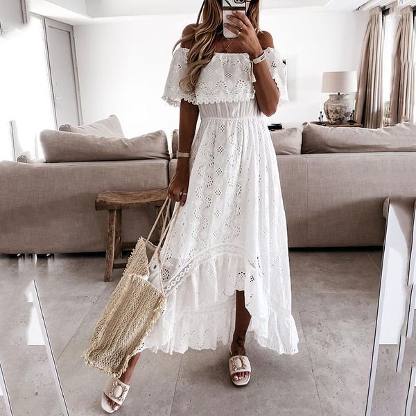 

casual dresses hollow out slash neck women holiday dress female slim patchwork off the shoulder solid summer sleeveless maxi, Black;gray