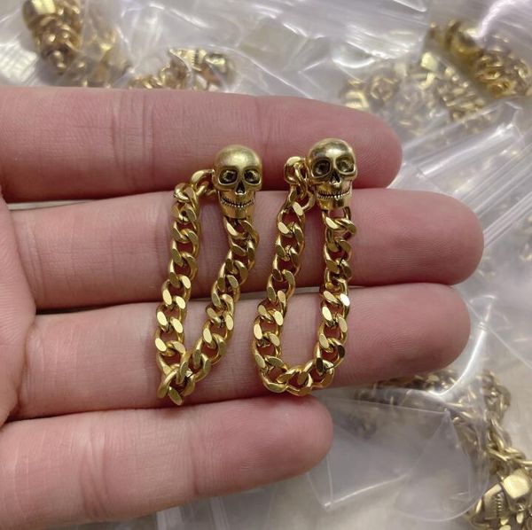 

hoop earrings fashion brand features rock skull earring gold punk men and women luxury two-color thick chain party banquet jewelry me3 --09, Golden;silver