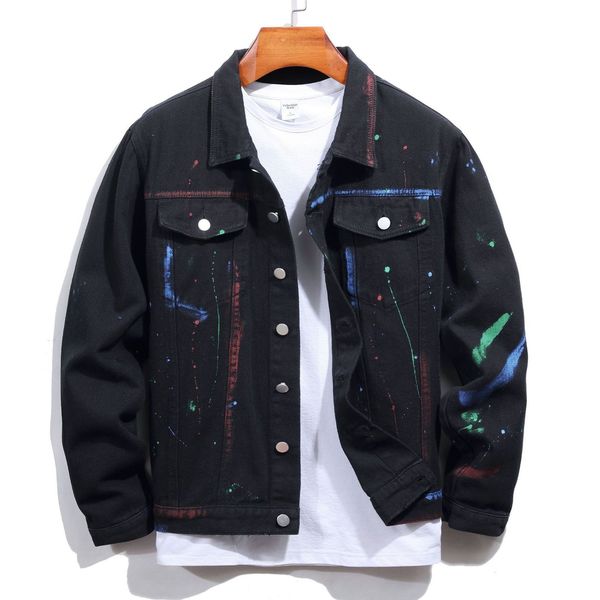 

mens jackets spring autumn mens jean jacket slim fit cotton denim jacket red white black ripped hole jean coats men outwear plus size 22 221, Black;brown