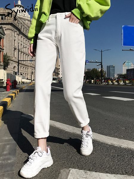 

women s jeans syiwidii white for high waist harem mom casual black streetwear denim pants beige blue 221206