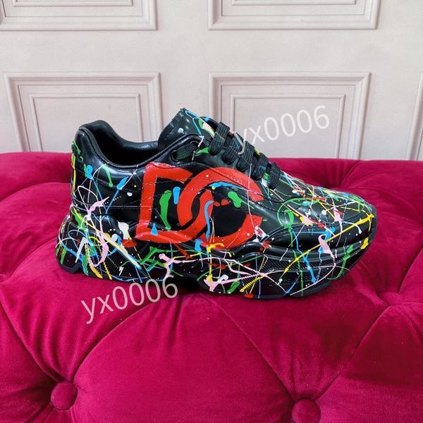 

sneaker calf leather boots rainbow luxury shoe classic runner shoes hand-finished technical rubber casual sneakers, Black