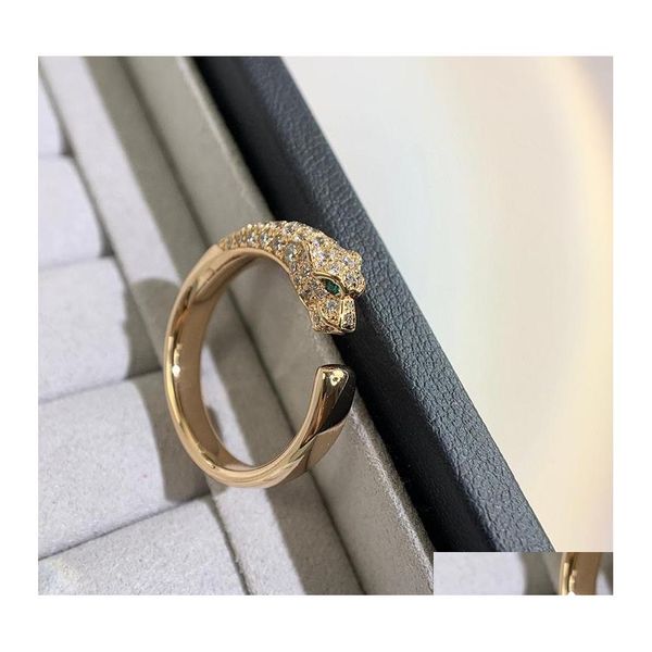 

cluster rings c brand pure 925 sterling sier jewelry for women panther rings diamond rose gold green eyes wedding engagement lux dh9dq, Golden;silver