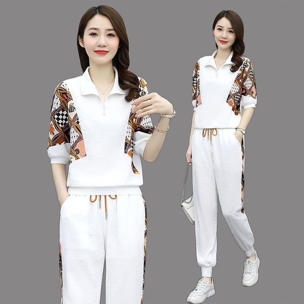 

women s two piece pants tracksuit fashion pencil pant suits summer leisure clothing foreign style crop set women leggings 221206, White