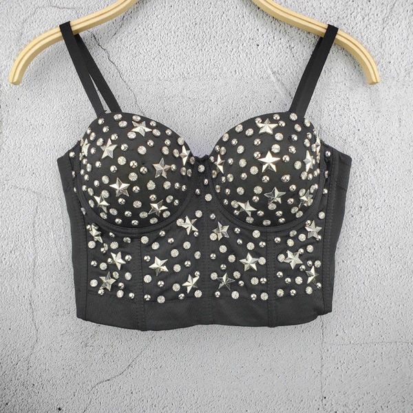 

five pointed star medal nail bead vest small suspender personality bra banquet performance women's wear solid color coat, White