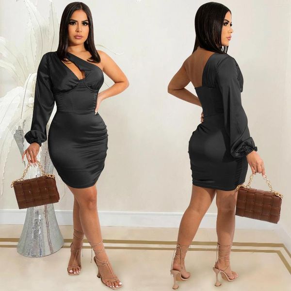 

casual dresses women mini dress one shoulder solid bodycon cut out party night clubwear for outfits bulk items wholesale lots, Black;gray