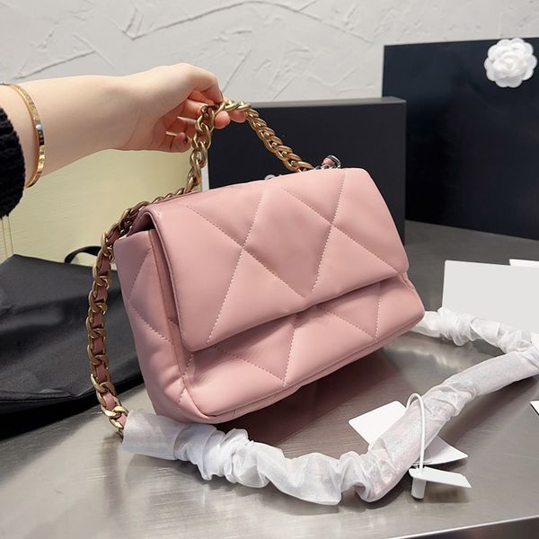 

22ss womens 19 series lambskin quilted bags classic single flap gold metal handle totes valentine chain crossbody shoulder purse 6 colors ha