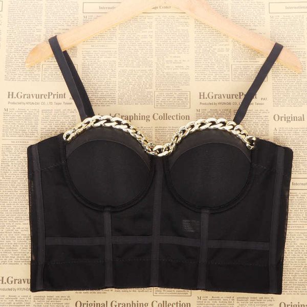 

punk wind wrap chest chain suspender with small vest inside women wear nail chain slim bra outside, White