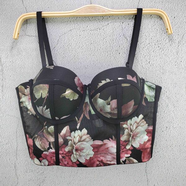 

spring and summer new mesh flower small suspender vest temperament three dimensional with breast cushion fishbone shaping thin woman, White
