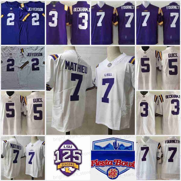 

american college football wear football jersey ncaa lsu 2 justin jefferson 3 odell beckham jr 5 derrius guice leonard fournette 7 tyrann mat, Black