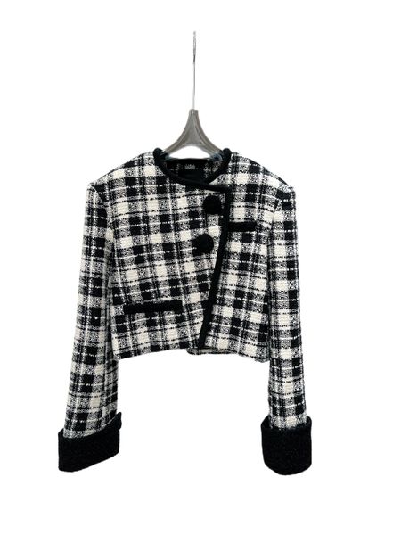 

autumn and winter temperament new style black and white contrast plaid fashion coat women, Black;brown