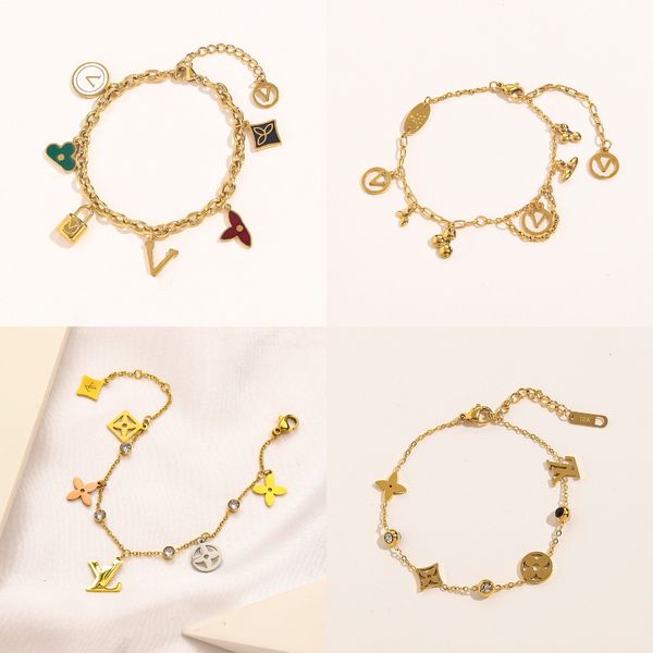 

women designer bracelet chain luxury bracelet gold plated fashion trendy pulsera lock flower letter pendant diamond cjeweler love charms bra, Black