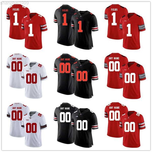 

american college football wear football jersey youth mens #1 justin fields julian fleming any name any number osu ohio state buckeyes home r, Black
