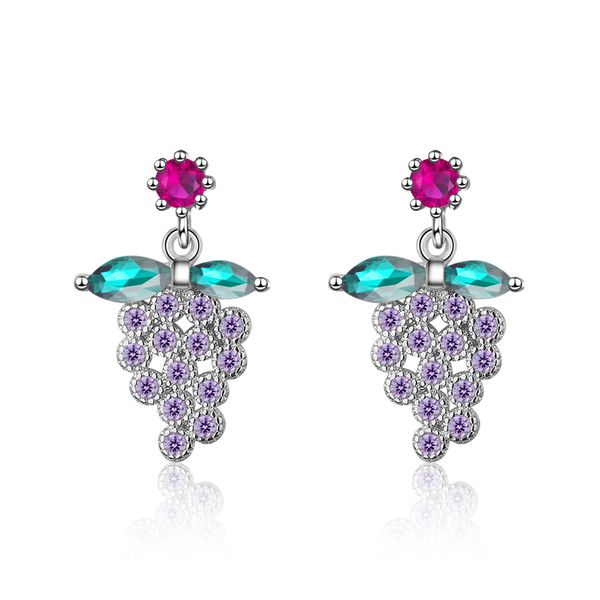 

girl cute purple grape zircon diamond earrings stud students sweet white gold plated earrings birthday party jewelry valentine033602722, Golden;silver