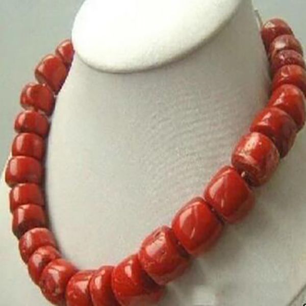 

natural big 11x18mm orange red coral necklace large beads 18", Silver