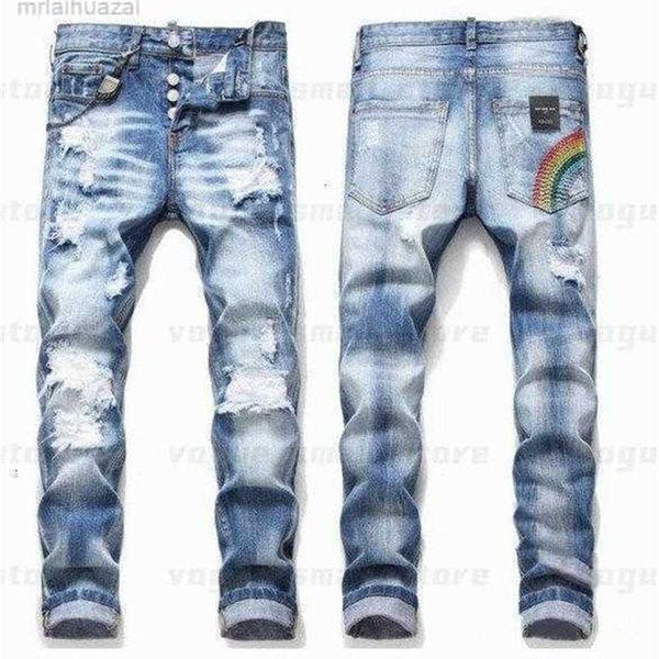 

men's jeans mens cool rips stretch designer jeans distressed ripped biker slim fit washed motorcycle denim men s hip hop fashion man pa, Blue