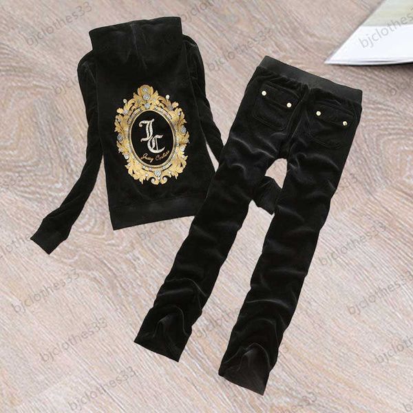 

juicy tracksuit womens two piece pant velvet fabric diamond print hooded long sleeves jacket elastic waist straight loose trousers casual jo, White