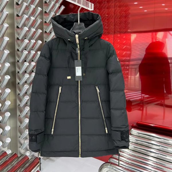 

22ss womens down hooded jackets classical letter print warm coats designer luxury long style outwear coat women casual belt waist long sleev, Black