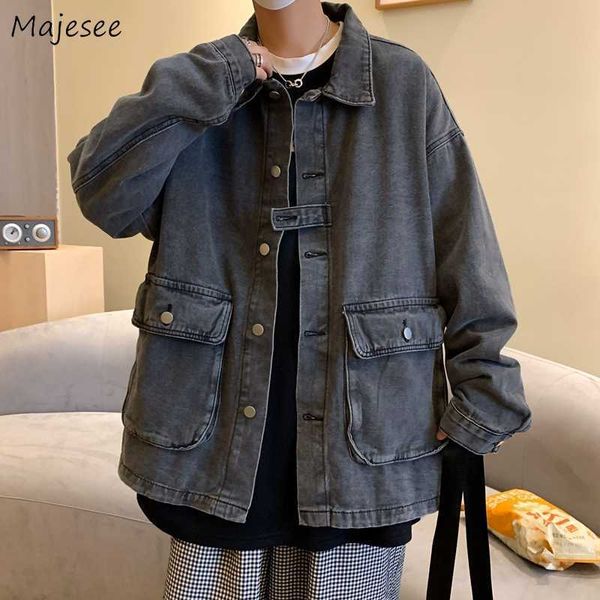 

men's jackets jackets men spring korean style handsome loose cargo pockets retro all-match dents solid harajuku streetwear single breas, Black;brown
