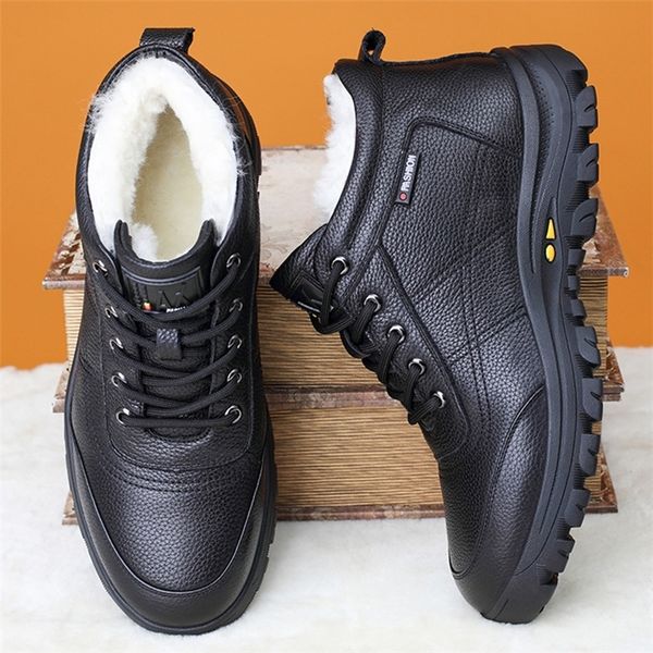 

boots men shoes genuine leather 100 wool lining winter super keep warm outdoor ankle snow men s casual 221207, Black